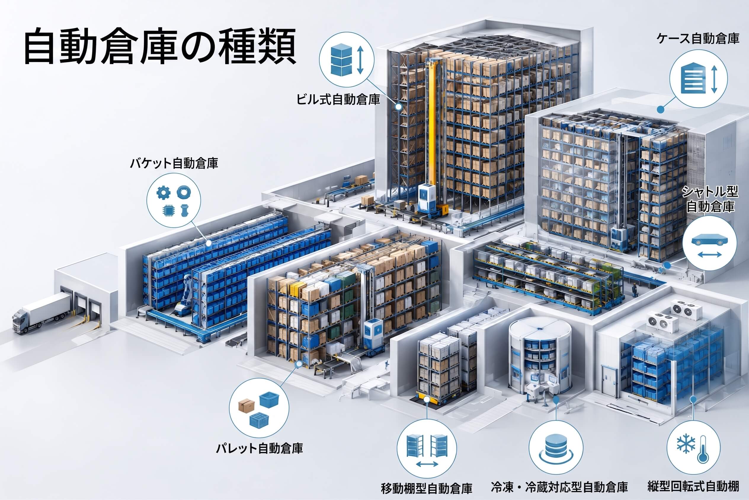 自動倉庫の種類を視覚的に説明